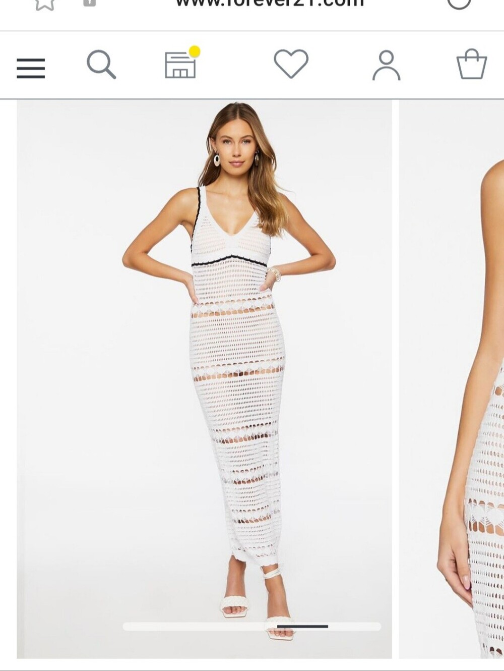 Forever 21 White Crochet Maxi Dress with Black Trim Size L